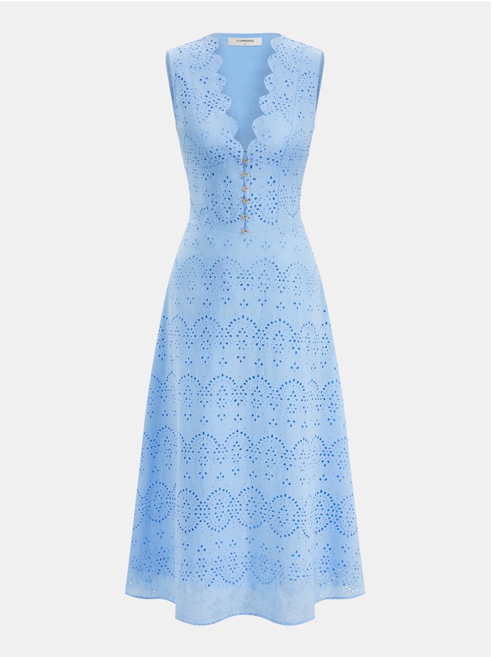 Commense Blue Embroidered Eyelet Cotton Midi Dress XS | European Summer Dress - Picture 4 of 6